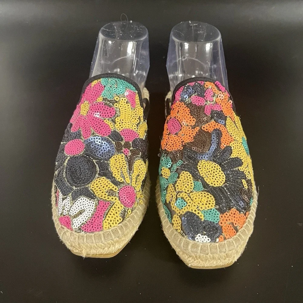 Anthropologie Maya Floral Sequin Espadrille‎ Slides 38 Sequence Made in Spain